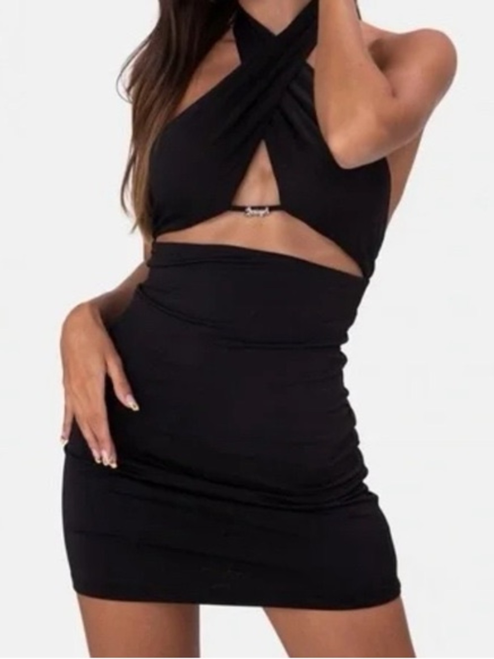 Adika Black Cutout Halter Mini Dress